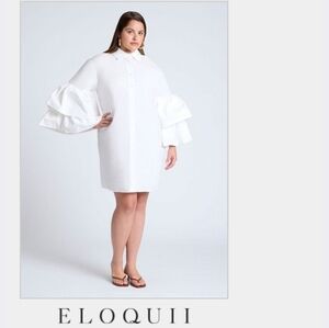 Eloquii White Long Sleeve Dress with Ruffles
